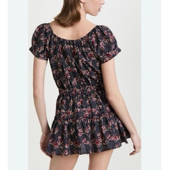 Eberjey Elsie Navy Button Floral Mini Dress in Peacock and Brick, Size Small - Picture 4 of 12